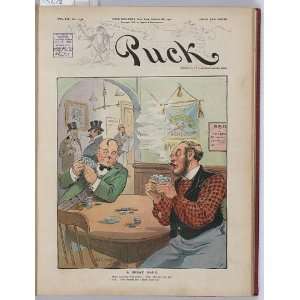 Great hand,Irish men,playing poker,social club,Puck,magazine cover 