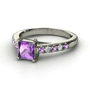  Avenue Ring, Princess Amethyst 14K White Gold Ring with 