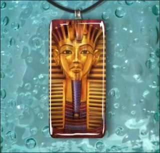 EGYPT PHARAOH GOLD MASK #1 GLASS PENDANT NECKLACE  