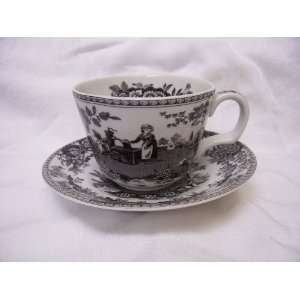   Girl At Well Teacup & Saucer, Black & White