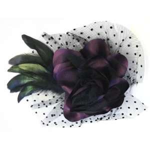   Bow with Feather Accent Fascinator Hair Clip/Brooch Pin   PURPLE