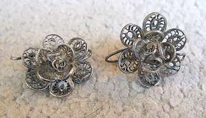 Antique Balkan silver filigree earrings  