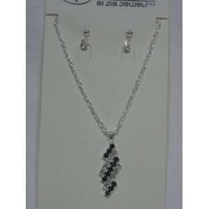 Cubic Zirconia and Black Stone Necklace with Cubic Zirconia Earrings.