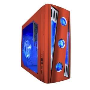   Red Metal ATX Mid Tower / Computer Case with Side Window Electronics