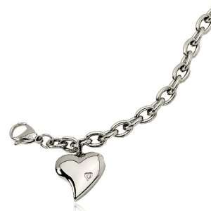  Womens Stainless Steel Heart Charm Bracelet Jewelry