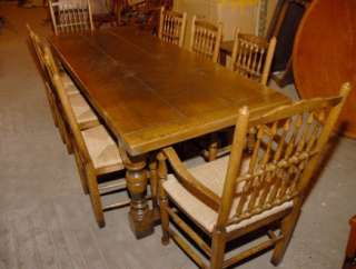 English Abbey Refectory Table & 8 Spindleback Chairs  