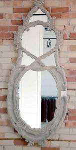BARREVELD Large White Washed Wood Carved Mirror Width: 28 Height: 65 