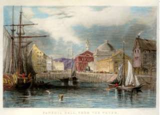 Bartlett Hand Colored Engraving   c1850   FANEUIL HALL, FROM THE WATER 