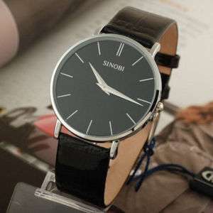 New Mens Black Ultra thin Watches Wrist Watch Quartz  
