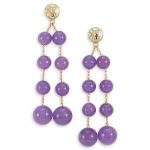  Solid 14k Gold Good Luck Purple Jade Beads Earrings 