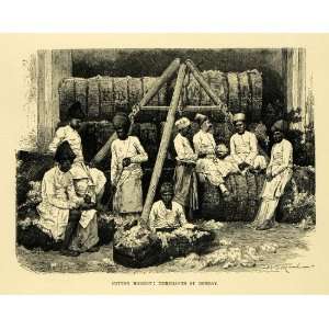  1878 Wood Engraving Cotton Market Mumbai Bombay India 
