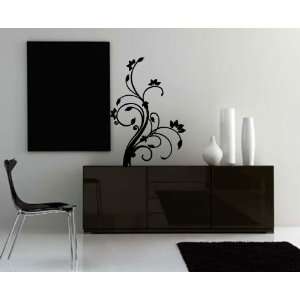   Floral Wall Art Decal Peel and Stick Black 