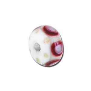  13mm White with Maroon and Gray Center Dots Lampwork Glass 