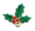 CHRISTMAS HOLLY, RED BERRIES AND GREEN LEAVES EMBROID. IRON ON 
