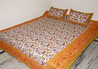 Bed Sheet Bedspread Chenille Cotton Block Print Indian  