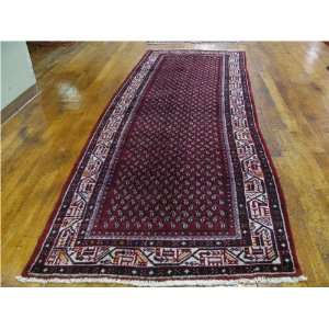  38 x 101 Red Persian Hand Knotted Wool Botemir Runner 