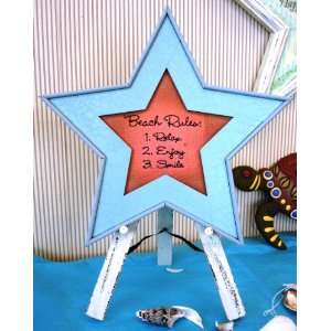  Beach Rules Star Plaque Decorative Blue Sewn Wooden