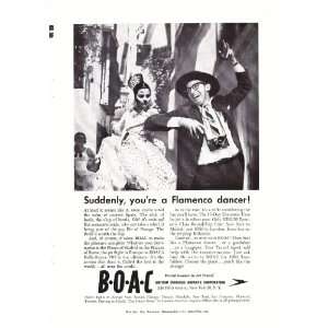  1961 Ad BOAC Flamingo Dancer Vintage Travel Print Ad 