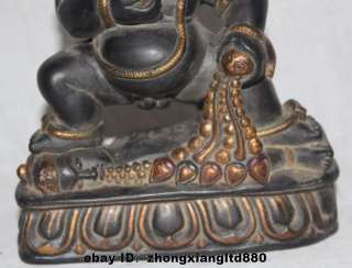 Old Tibet Buddhism Stone With Painting Black Jambhala Wealth Buddha 