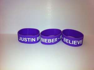 Purple/White Justin Bieber ~ Believe Wristband Bracelet  