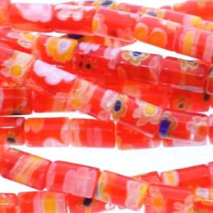  Milli Flori Glass Red  Tube Plain   5mm Height, 6mm Width 