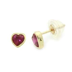   cz Heart Yellow Gold Earring W/ Safety Back For Kids & Teens: Jewelry
