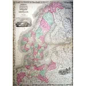 Johnson 1862 Hand Colored Lithographed Map of Prussia, Sweden, Norway 