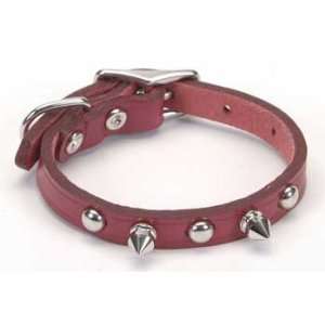  Oak Tanned Spiked Leather Collar   3/8 X 12   Red: Pet 