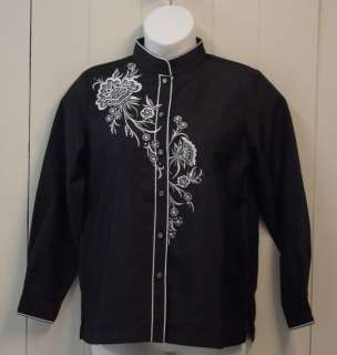 Bob Mackie Floral Embroidered Button Front Blouse Size S Black  