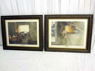 Set of 2 Vintage Frank Hamilton Litho Prints w Frames  