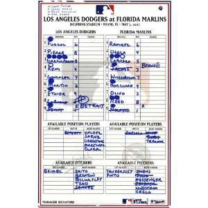  Game Used Lineup Card 5 07 2007 Dodgers at Marlins Sports 