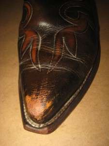 BOULET Vtg Rare Dark Brown Leather Indian Native Rainbow Cowboy Boots 