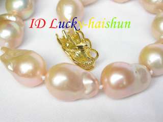 HUGE 30mmpink Reborn keshi pearls necklace dragon j7663  