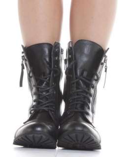 Women Flat Lace up Army Biker Ankle Black Ladies Military Boots Size 3 