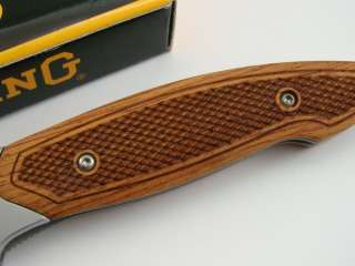 Browning Checkered Wood Grip Knife BR140 Laser Logo Cut  