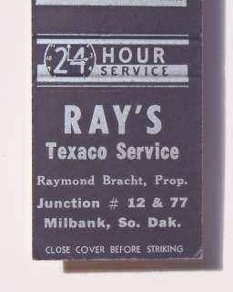 1950s Matchbook Rays Texaco Service Bracht Milbank SD  