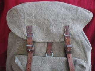 VINTAGE MILITARY CANVAS LEATHER BACKPACK SWISS SWITZERLAND RUCKSACK 