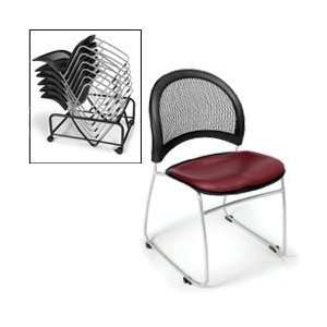  OFM Mesh Back Stack Chair and Dolly   Burgundy   Lot of 4 