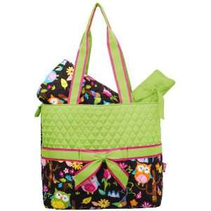  Bag with Ribbon Accents & Colorful Owl & Flower Print Bottom Baby