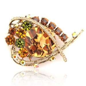   Color Rhinestone and Amber Center Stone Heart Brooch 