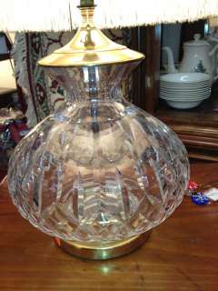 Signed Vintage Waterford Cut Crystal and Brass Lamp with Fringe Shade 
