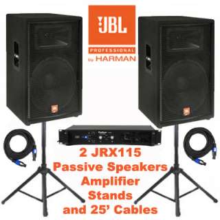 JBL Passive 15 JRX115 DJ Speakers Amp Stands Cables JRX115SET3  