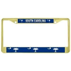  South Carolina State Flag Gold Tone Metal License Plate 