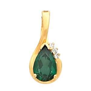   Yellow Gold Chatham Created Emerald Pendant/Pearl Enhancer: Jewelry