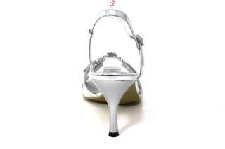 Luxy V 2.75 Elegant Bow Design Diamond Buckled Heel   Silver