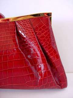 SUAREZ Clutch Shoulder Bag Crocodile Chilli Red nwt  
