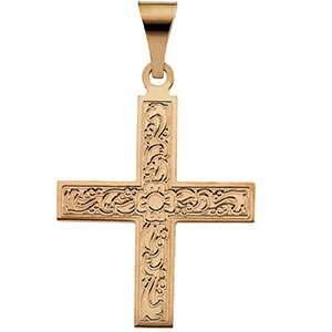  14k Yellow Gold Greek Cross Pendant with Ornate Design 