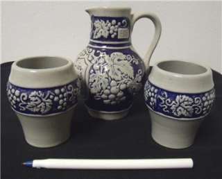 Vintage Cobalt W German Wine Jug w 2 Cups Gerzit  