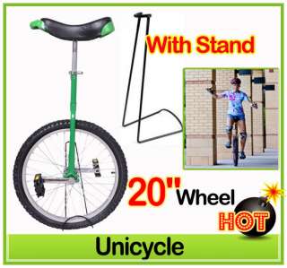New 20 Unicycle Uni cycle Green Skidproof Tire W/Stand Bike Bicycle 