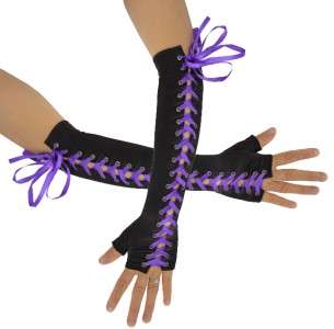   half finger fully studded gloves satin corset gloves purple ribbon